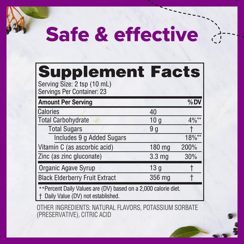 Zarbee''s Liquid Daily Immune Support, High Concentrate Liquid, with Real Elderberry Vitamin C & Zinc, Black Elderberry Flavor, For Daytime Use, 8...