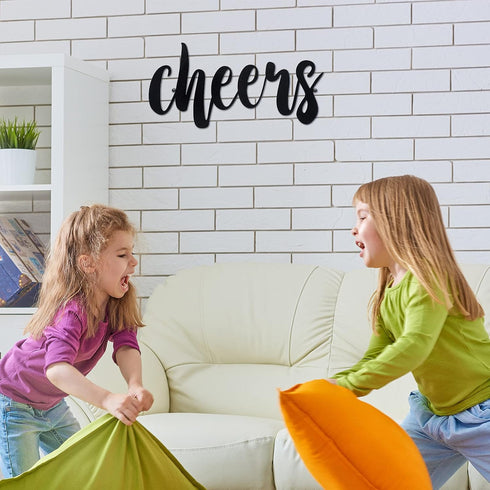 Pangda Cheers Sign for Home Bar Cheers Wall Decor Metal Sign for Home Office Living Room Decoration, Black, 13.78 x 5.91 Inch...