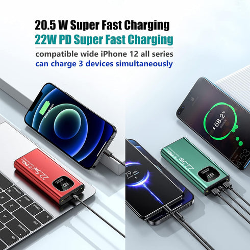 Portable Charger 20000 mAh Power Bank PD 20W Fast Charging Portable Charger LED Mirror Display Screen Slim Portable Phone Charger for iPhone 14/13...