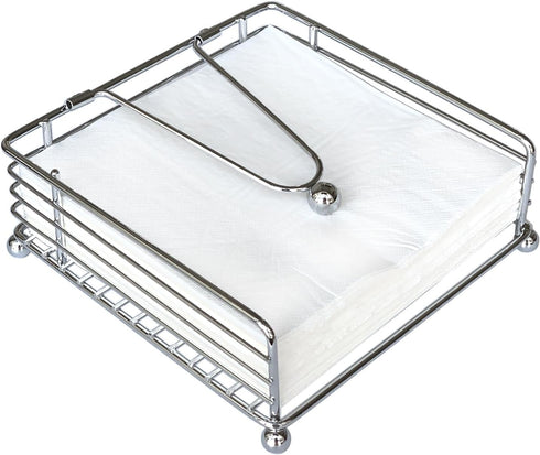 Napkin Holder for Table, Flat Napkin Holder with Weighted Arm, Square Paper Napkin Holders, Elegant Rustic Iron Metal, Modern Napkin Holder for Ki...