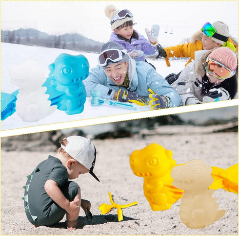 4 Pcs/Set Snowball Maker Clips, Dinosaur Shaped Snow Ball Maker Clips Clamps Outdoor Winter Play Snow Toys Plastic Sand Molds Clay Tools for Kids ...