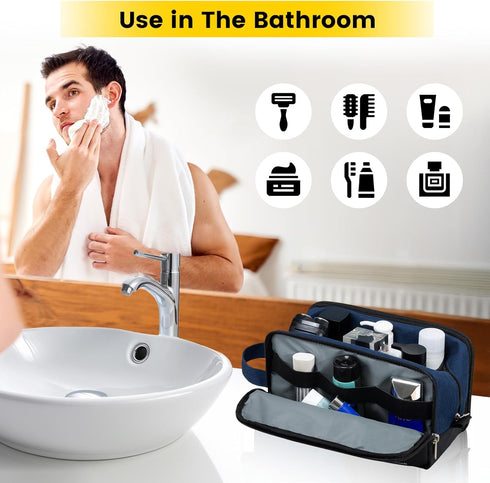 Vorspack Travel Toiletry Bag - Large Toiletry Bag for Men Water Resistant Skincare Bag Dopp Kit for Bathroom Toiletries Accessories Gifts - Navy B...