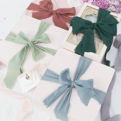 4 Rolls Sage Green Handmade Fringe Chiffon Silk Ribbon 1"x 5Yd Per Roll,Frayed Edges Ribbon for Gifts Wrapping,Wedding Decoration,Bridal Bouquets(...