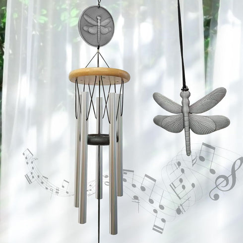 Dragonfly Wind Chimes for Outside with Bright Silver,29 "Memorial Wind Chimes Create a Zen Atmosphere for Outdoor,Garden Patio Yard Decor,Unique D...