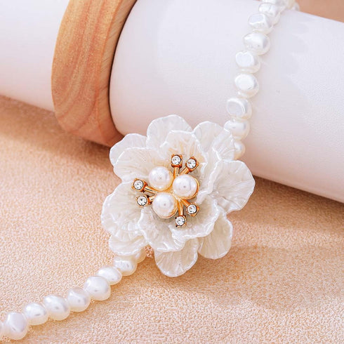 Gangel Big Flower Necklace Choker Pearl Choker Necklace White Flower Necklaces Choker Vintage Floral Choker Prom Flowers Necklace Jewelry for Wome...