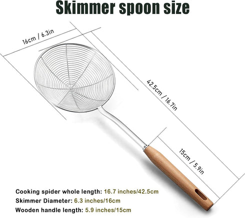 Spider Strainer, Skimmer Spoons, 6.3 Inch Spider Strainer Skimmer Ladle for Cooking and Frying, Cooking Utensils Frying Spoon with Wooden Handle, ...