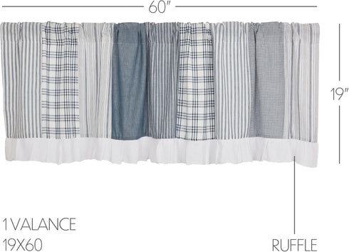 VHC Brands Sawyer Mill Blue Patchwork Farmhouse Kitchen Window Cotton Curtain Valance 19x60...