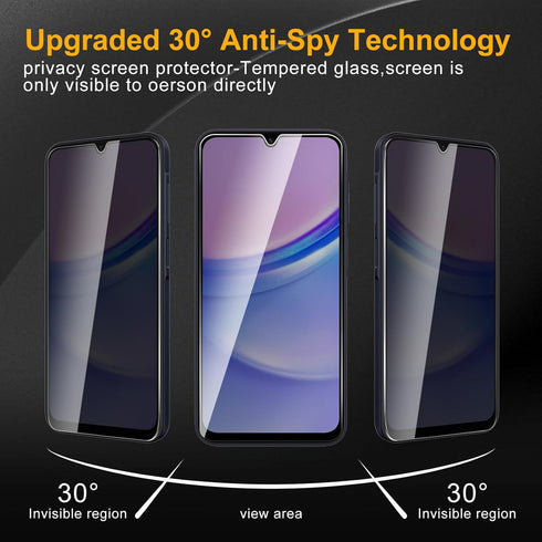 3 Pack Privacy Screen Protector for Samsung Galaxy A15, Anti Spy Tempered Glass 9H Hardness, Black Protector Anti Spy, Bubble Free, Anti-Scratch...