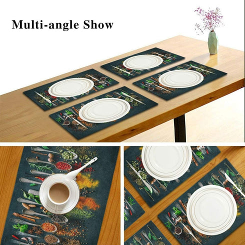 Cooking Herbs Spices Placemats Set of 4 Pepper Chili Table Mats Burlap Placemat Washable Non-Slip Heat Resistant Place Mats for Party Kitchen Dini...