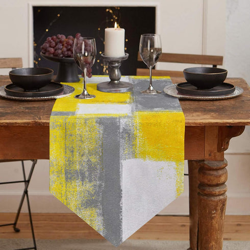 Yellow and Gray Table Runner Farmhouse Style Burlap Table Runner Abstract Modern Art Painting Table Runners for Family Kitchen Dinning Table Decor...