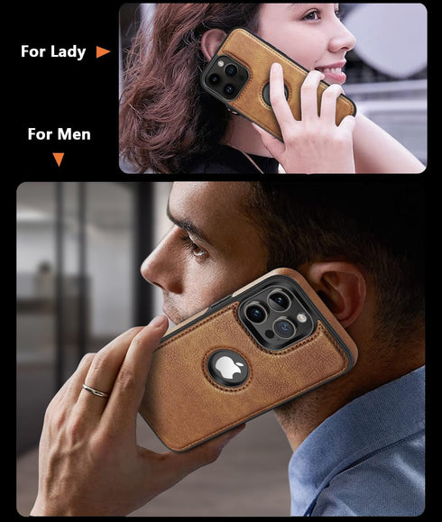 Classy Design Luxury Leather Phone Case for iPhone 15 Pro Max Non-Slip Grip Full Body Ultra Slim Protective Case (2023,6.7”) (Brown)...