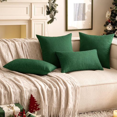 Woaboy Set of 2 Green Outdoor Throw Pillow Covers Decorative Farmhouse Linen Pillowcase Solid Waterproof Cushion Cases for Bedroom Living Room Sof...
