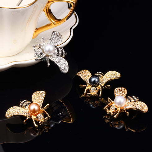 WILLBOND 4 Pieces Honey Bee Brooch Lapel Pins for Women Crystal Insect Themed Bee Brooches with Faux Pearl Fashion Gift for Birthday Dating Party ...