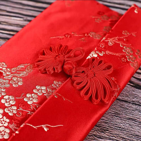 4 Pcs Silk Red Envelopes Lucky Money Pockets Hongbao Chinese Element Invitation Envelop for Wedding, New Year, Spring Festival...