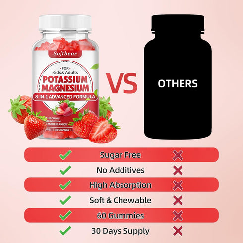 Potassium Gummies for Adults, High Absorption Magnesium Potassium Supplement with Vitamin B6 for Leg Cramps & Muscle Health Sugar-Free Vegan Straw...