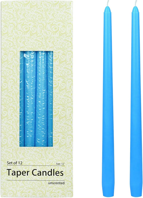 Zest Candle 12-Piece Taper Candles, 12-Inch, Light Blue...