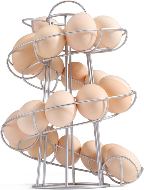 Flexzion Egg Skelter Modern Spiral Egg Holder Countertop (Medium Egg Display) - Freestanding Wired Countertop Egg Holder for Fresh Eggs, Dispenser...