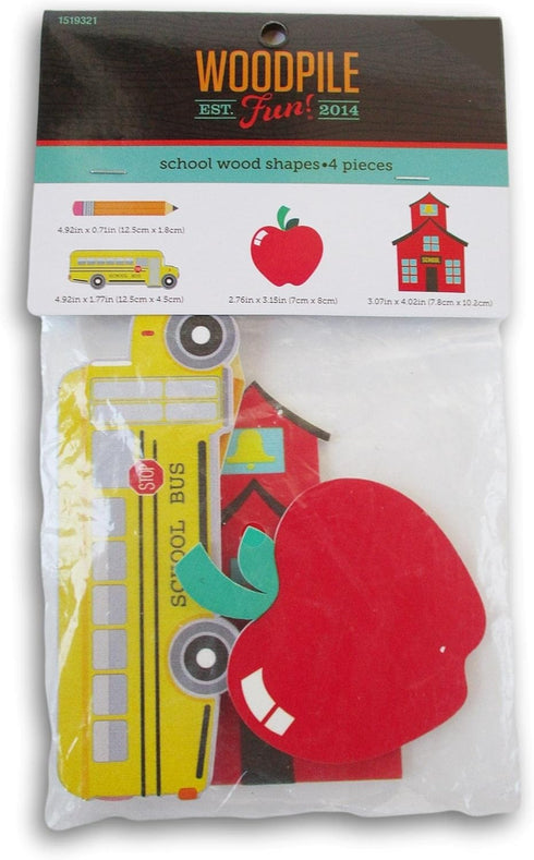 School Painted Wood Cutout Shapes - 4 Mini Pieces - Schoolhouse, Apple, Pencil, School Bus (1518851)...