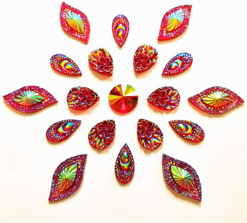 80 Big Flower AB Mixed Size Sew On Rhinestones Flatback Beads Stones Sewing for Clothing Wedding Dress Decorations 2 Holes (Red)...