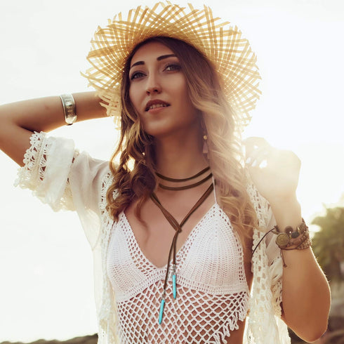 Hicarer Western Jewelry Women Bohemian Turquoise Pendant Long Choker Suede Choker Necklace with Turquoise Statement Dangle Earrings...