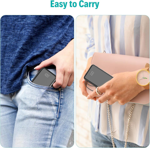 Portable Charger with Built in Cables,10000mAh Slim USB C Power Bank,5 Output 3 Input LED Display High Speed External Battery Pack Travel Phone Ch...