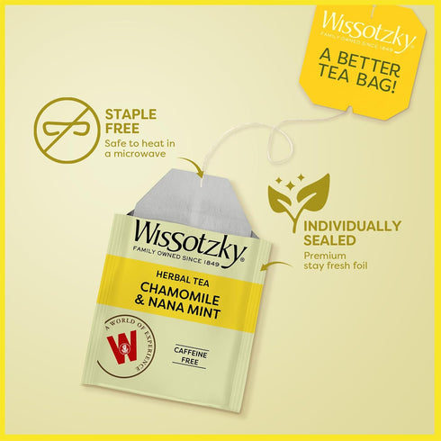 Wissotzky Chamomile Tea with Nana Mint, Herbal Tea, 20 Tea Bags | Caffeine Free | Soothing Blend | Sleep Support...