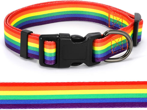 WHIPPY Rainbow Flag Dog Collar Soft Gay Pride Puppy Collar LGBTQ Pet Collar for Parade Adjustable LGBT Rainbow Stripe Dog Collar with Buckle for S...