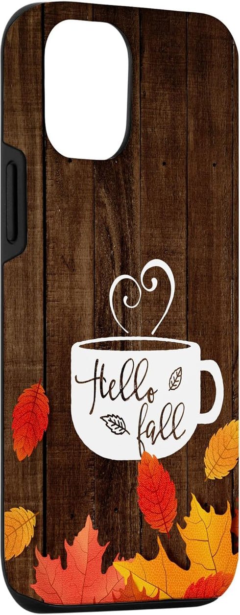 Hello Fall Coffee Mug Autumn Leaves Happy Fall Feeling Case for iPhone 12/12 Pro...