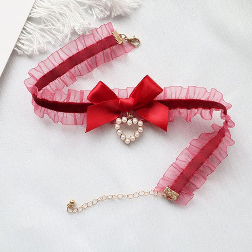 Sexy Lace Bowknot Choker Collar Lolita Velvet Heart Pendant Tie Neck Chain Gothic Cosplay Neck Accessories for Women and Girls...