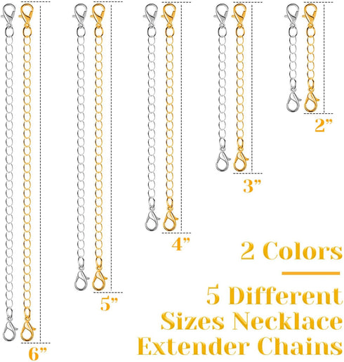 Chain Extenders for Necklaces, Anezus 10pcs Jewelry Extenders for Necklaces, Stainless Steel Chain Extenders for Necklace, Bracelet and Anklet (As...