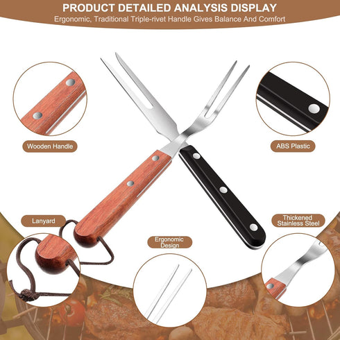 2 Pieces Meat Fork Stainless Steel Carving Fork with Wood Handle Cooking BBQ Grill Steak Tool for Kitchen Barbecue Serving Cooking Grilling Roasti...