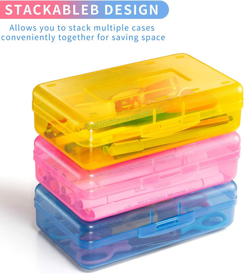 Sooez 3 Pack Large Capacity Hard Pencil Case, Plastic Crayon Pencil Boxes Bulk with Snap-tight Lid, Clear Storage Box Craft Pen Art Marker Organiz...
