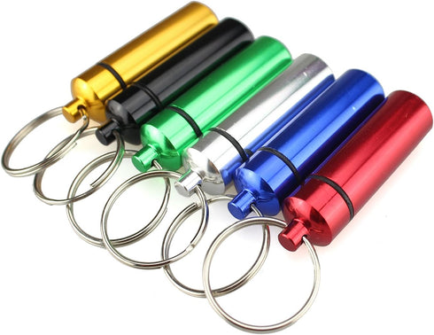 3 Size Waterproof Aluminum Pill Box Case Capsule Bottle Cache Drug Holder Keychain Container Colorful 6pcs, /L...