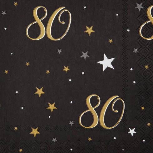 Sparkle and Bash Bulk Happy 80th Birthday Napkins for Party Decorations, 2-Ply, Black and Gold (6.5 x 6.5 In), Pack of 100-80th Birthday Decoratio...