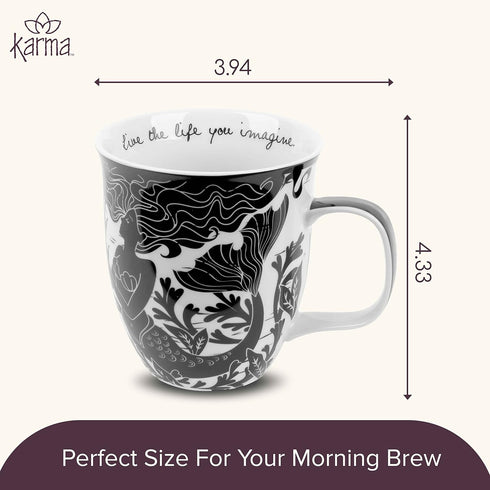 Karma Gifts 16 oz Black and White Boho Mug Mermaid - Cute Coffee and Tea Mug - Ceramic Coffee Mugs for Women and Men...