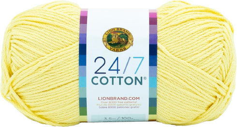 Lion Brand Yarn Lightweight 24/7 Cotton Yarn for Knitting, Crocheting, and Crafts, Lemon, 1 Pack...