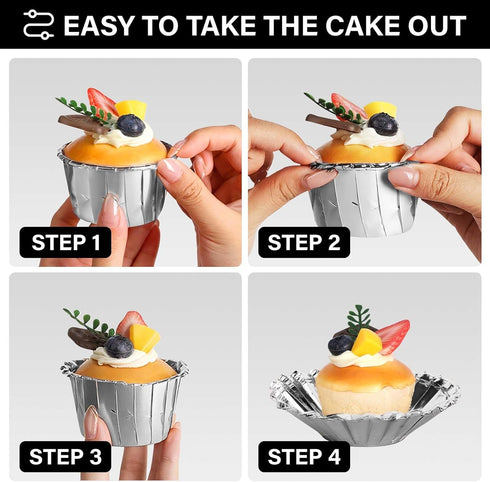EUSOAR Aluminum Foil Silver Cupcake Liners, 50Pcs Disposable Muffin Liners, Baking Cups, Aluminum Cupcake Tip Pan Ramekin Holders, Little Pudding ...
