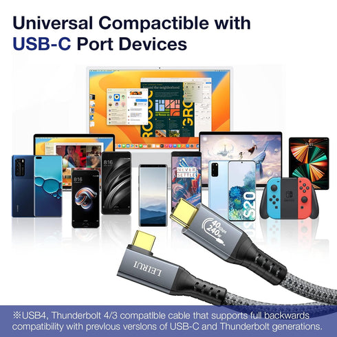 USB4 Cable for Thunderbolt 4 Cable Right Angle 40Gbps Data Transfer 8K HD Display Video Output, 240W USB C to USB C Fast Charging Cable Compatible...