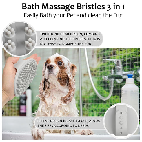 ELEGX Pet Grooming Bath Massage Brush with Soap and Shampoo Dispenser Soft Silicone Bristle for Long Short Haired Dogs Cats Shower (Grey+Blue+Mass...