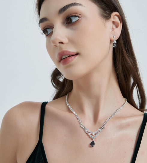 UDYLGOON Teardrop Bride Bridesmaid Crystal Necklace Earrings Jewelry Set for Women Wedding Prom...