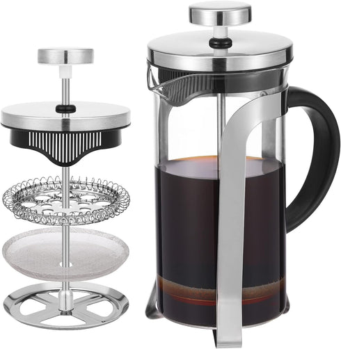 French Press Coffee Maker Carafe Coffee Presser Heat Resistant Glass with 3 Level Filtration System Stainless Steel Brews Coffee and Tea Press 12 ...