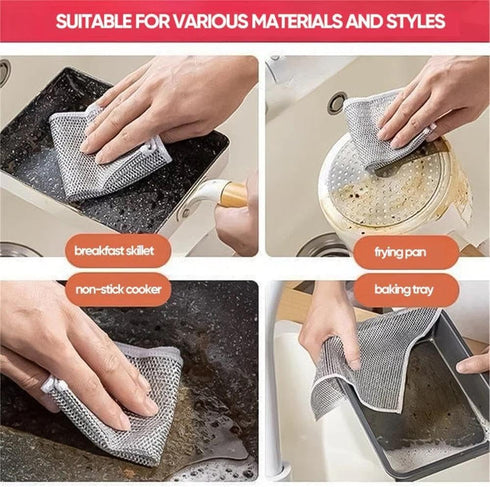 Non-Scratch Wire Cleaning Dishwash Dishcloth, Kitchen Washcloths for Washing Dishes, Multipurpose Wire Dishwashing Rag for Wet and Dry(10PCS)(Doub...