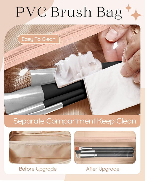 Bistup Makeup Bag Travel Cosmetic Bag Toiletry Make Up Bags Cute Women Large Capacity Big Medium Leather Checkered Plaid Hotpink Aesthetic Girl Te...