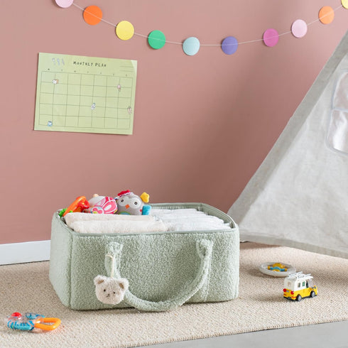 Dahey Baby Diaper Caddy Organizer with Bear, Nursery Storage Basket Gifts for Newborn Shower Essentials, Handle Portable Car Diaper Bag for Baby C...