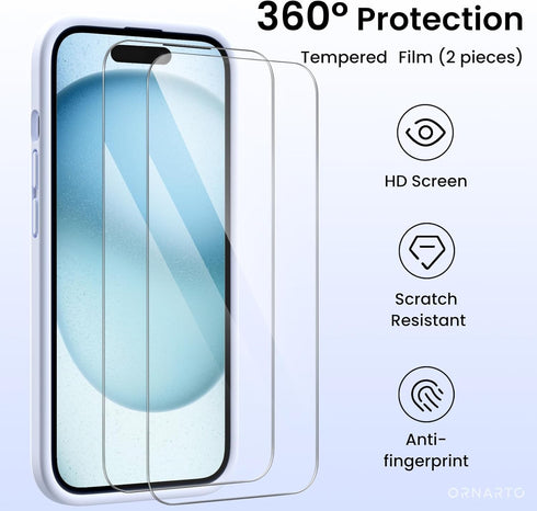 ORNARTO Compatible with iPhone 15 Case Shockproof with Screen Protectors, Waterproof Liquid Silicone Rubber Full Cover Protective Case for iPhone ...