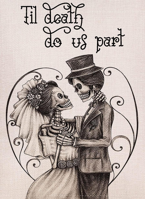 Halloween Garden Flag Vertical Double Sized, Skull Wedding Til Death do Us Part Yard Holiday Farmhouse Outdoor Decoration 12.5 x 18 Inch...