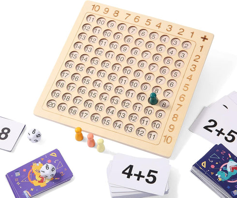 2 in 1 Multiplication Addition Math Board Game for Kids - Wooden Montessori Math Toys for Girls Boys 4 5 6 7 8 9 Years Old Wood Double Sided Board...