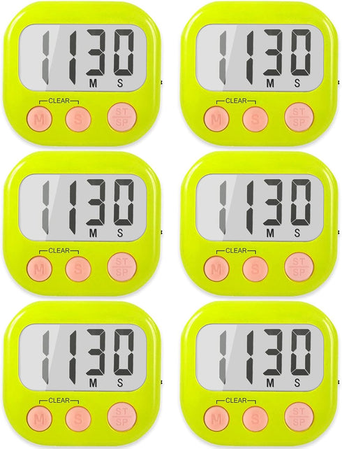 6 Pack Digital Kitchen Timers for Cooking Magnetic Timer for Cooking Loud Alarm green...