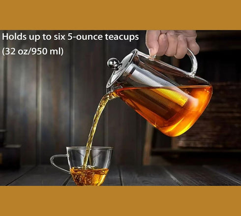 JIABO (32 oz/ 950 ml) Glass Teapot with Removable Stainless Steel Infuser,Borosilicate Glass Teapots,Tea Kettle,Stovetop Safe & Electric Stove Saf...