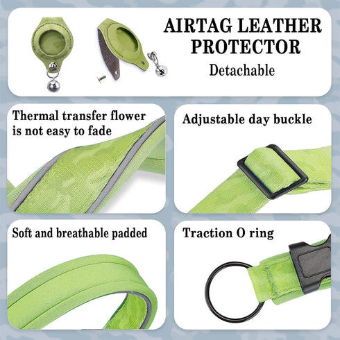 Reflective AirTag Dog Collar, Heavy Duty Padded Puppy Collar with AirTag Holder, Adjustable Air Tag Pet Collar for Small Medium Large Dogs, green,...